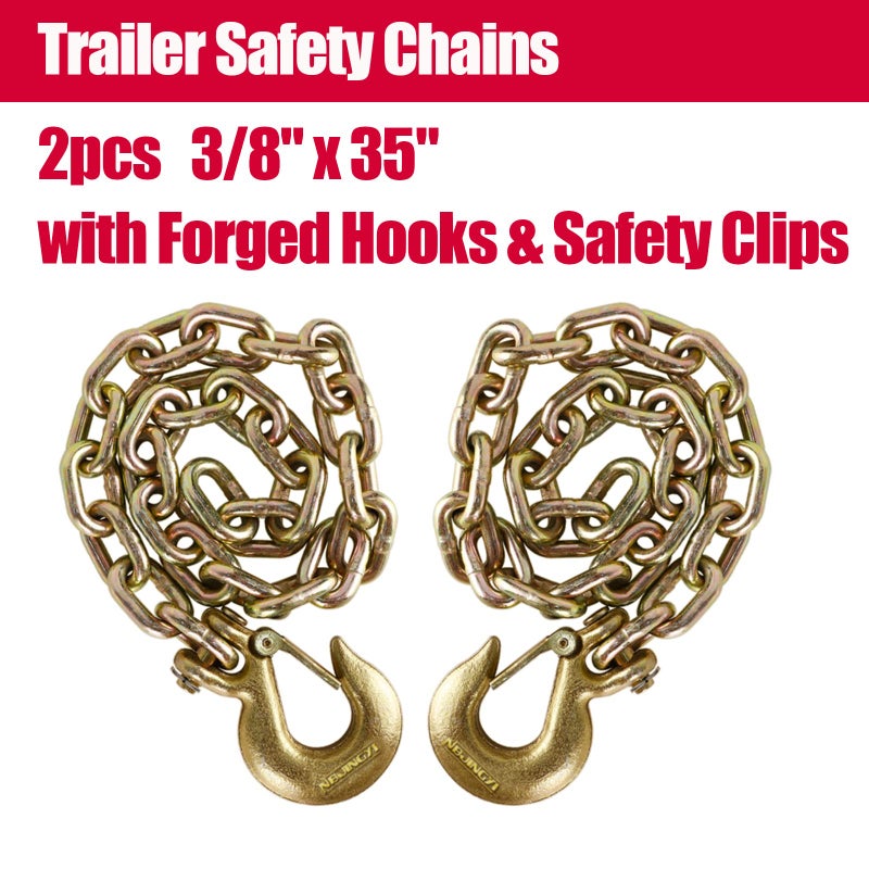 NBJINGYI 3/8"" X 35"" Trailer Safety Chain 2pcs Grade 70 Binder Chain with Clevis Grab Hooks Gooseneck Safety Chains Capacity 26400lbs for trailers RV Camper - Image 3